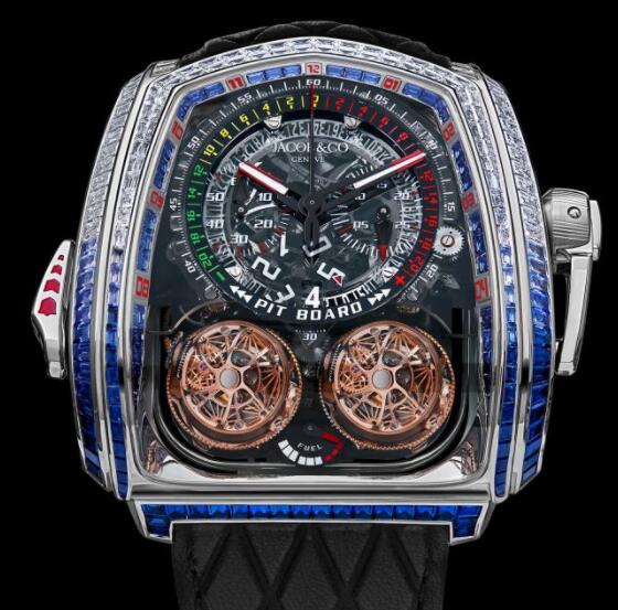 Jacob & Co. TWIN TURBO FURIOUS BAGUETTE WHITE DIAMONDS & BLUE SAPPHIRES Watch Replica TT800.30.BB.UA.A Jacob and Co Watch Price